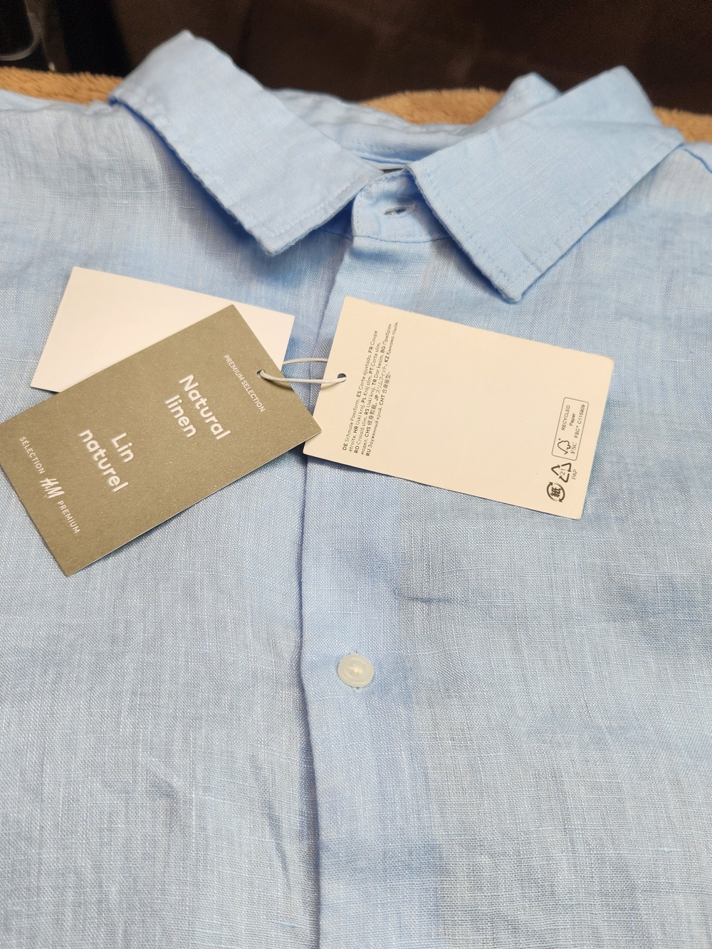 Light Blue 100 % Linen Button-Up Shirt - H&M Premium Coloections 3XL